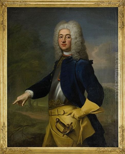 Portratt Av Greve Axel Gabriel Oxenstierna Af Croneborg (1679-1755) Kladd I Brostharnesk Och Karolineruniform - Staende Knastycke - view 1