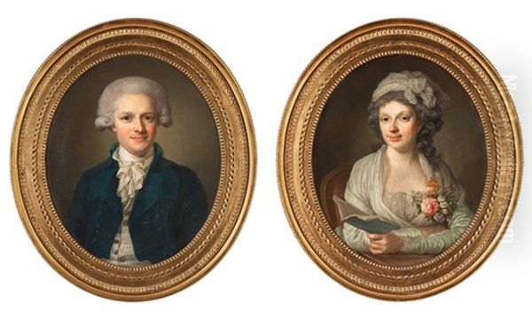 A Gentleman In A Blue Coat And A Lady In A White Dress (pair) - view 1