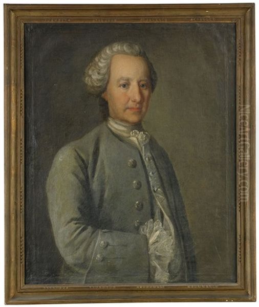 Portratt Av Generalmajoren Och Adelsmannen Jakob Fredrik Horn Af Rantzien (1707-1765) Kladd I Blagra Rock Med Sidenvast - Midjebild - view 1