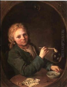 Portrait Of A Young Man Blowing Bubbles From A Clay Pipe