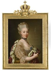 Portratt Av Drottning Sofia Magdalena Kladd I En Spetsprydd Rosa Klanning, Barandes En Hermelinbramad Mantel I Purpur - Midjebild (after Lorens Pasch The Younger) by Ulrika (Ulla Fredrica) Pasch
