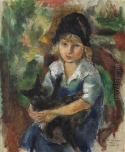 Fillette Au Chat (portrait De Ruth Wood-gaylor) by Jules Pascin