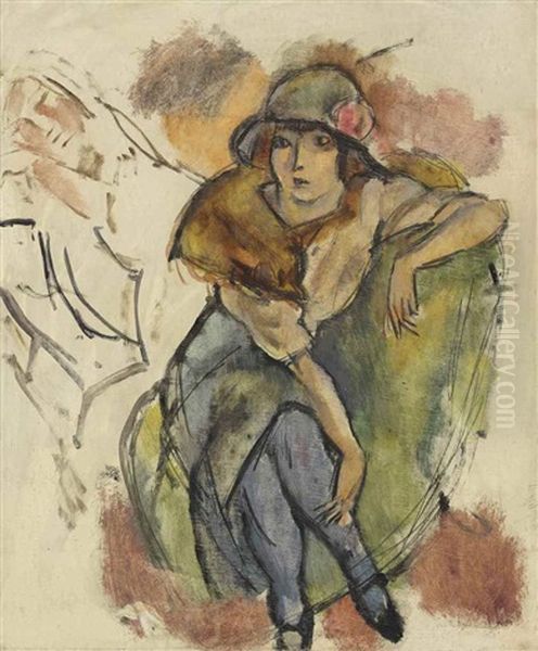 Jeune Fille Au Chapeau A La Rose - view 1