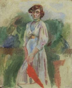 Hermine A L'ombrelle Rouge by Jules Pascin