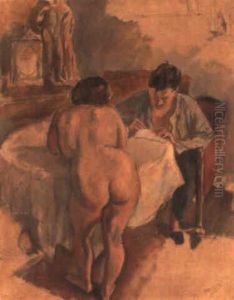 Peintre Et Modele Autour D'une Table by Jules Pascin