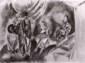Bordel Scene With A Madame, Two Semi-nude Women And Two Fellows by Jules Pascin