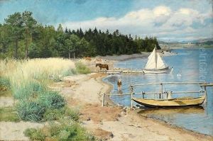 Strandparti Med Lekende Gutt 1886 Strandparti Med Lekende Gutt 1886