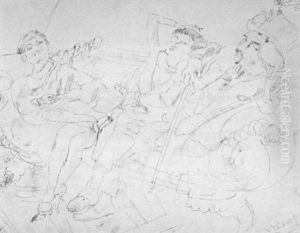 Trois Amis Sur Un Divan by Jules Pascin