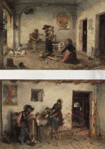 Interno Rustico Con Giovani Contadini by Antonio Pascutti