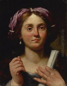A Portrait Of A Lady, Possibly A Sibyl, Bust Length, Holding An Arrow And A Scroll