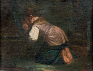 Jeune Garcon Buvant A La Fontaine