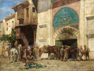 Cavaliers Devant La Porte Du Bazar by Alberto Pasini