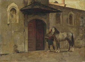 Cavalier Arabe A La Porte D'un Caravanserail by Alberto Pasini