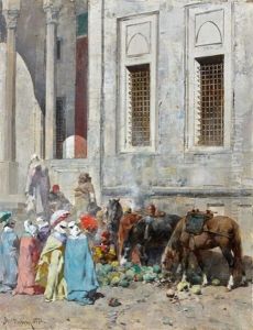 Devant Les Marches De La Mosquee by Alberto Pasini