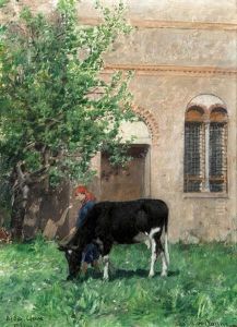 Contadina Con Mucca by Alberto Pasini