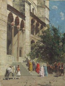 On The Steps Of The Mosque, Constantinople by Alberto Pasini