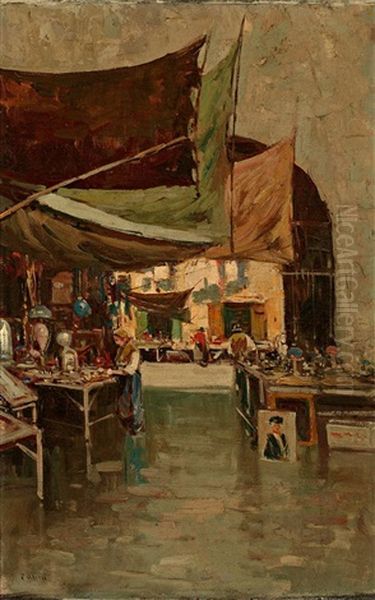 Trodelmarkt In Italien Mit Zahlreichen Standen Und Figurenstaffage - view 1