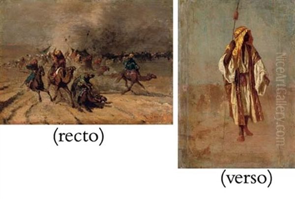 The Desert Caravan (+ A Bedouin Man, Verso; 2 Works) - view 1