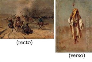 The Desert Caravan (+ A Bedouin Man, Verso; 2 Works) by Alberto Pasini
