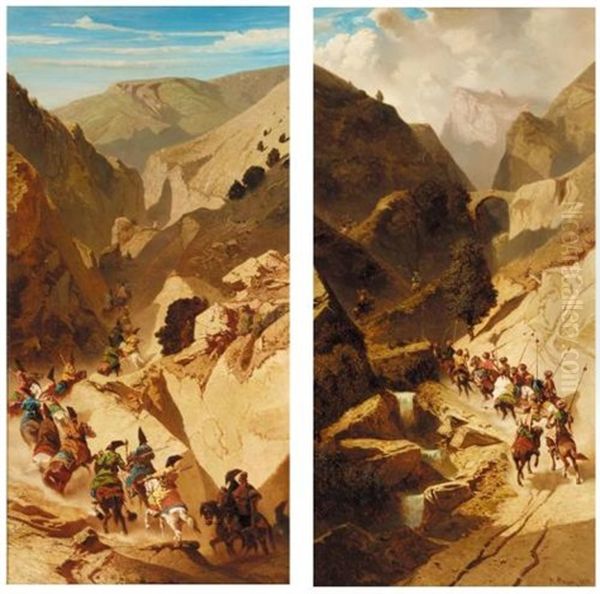 Persian Horsemen In The Shiraz Mountains (+ Another Similar; Pair) - view 1
