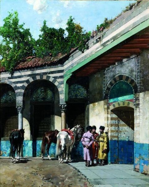 Trois Cosques Dans Une Cour De Palais - view 1