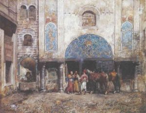 Cavaliers Turcs Dans La Cour Du Palais by Alberto Pasini