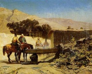 Chevaux Arabes A L'abreuvoir by Alberto Pasini