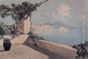 View From An Italian Villa Of The Bay Of Naples by Alberto Pasini