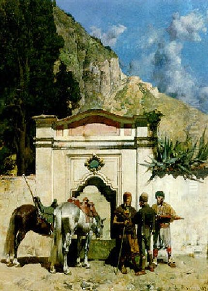 Arabs Watering Their Horses By A Well - view 1
