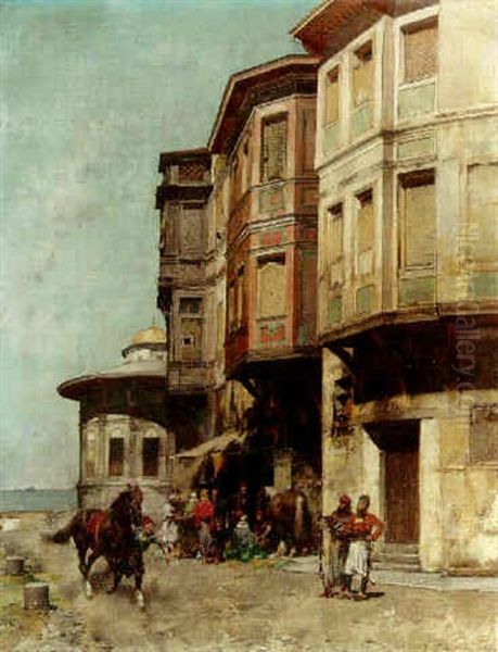 An Eastern Scene With Figures By A Stall And A Horse - view 1