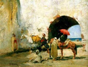 Figures In A Courtyard Before The Sea