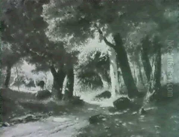 Paesaggio Boscoso Con Mucche - view 1