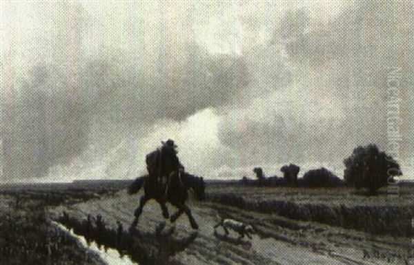A Horseman And Dog On A Country Lane - view 1