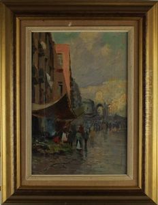 A Market Scene With Figures by Lazzaro Pasini