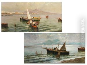 Bucht Von Neapel Mit Fischerbooten (+ Another; Pair) by Lazzaro Pasini