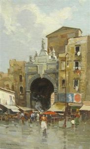 An Italian Street Scene With Figures by Lazzaro Pasini