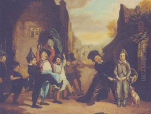Peasant Children Playing In The Village Streets by Daniel Pasmore the Younger