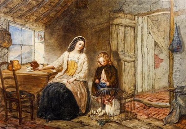 Woman And Child With Chicken - view 1