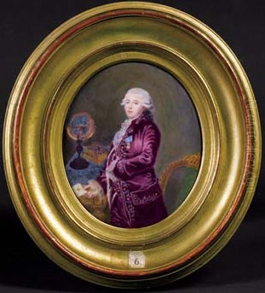 Portrait Du Marquis De Marigny Dans Son Cabinet En Habit De Soie Parme Rebrode De Fleurs - view 1