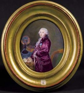 Portrait Du Marquis De Marigny Dans Son Cabinet En Habit De Soie Parme Rebrode De Fleurs