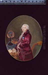 A Gentleman, Abel-francois Poisson (?), Marquis De Marigny, Wearing Cerise Coat Embroidered With Floral Motif, White Lace Cuffs And Cravat, His Powdered Wig Worn En Queue With A Black Ribbon Bow