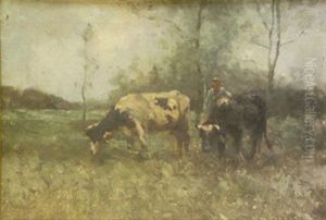 Cattle With Figure In Pasture by Robert D. Pasquoll