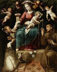 The Madonna And Child Enthroned With Saints Francis Of Assisi And Dominic by Bartolomeo Passarotti