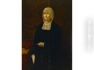 A Portrait Of An Elderly Woman, Three-quarter Length, Standing By A Table