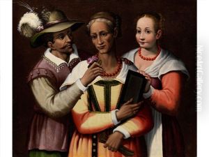 Junger Kavalier Wirbt Mit Einer Rose Bei Der Mutter Um Die Hand Der Tochter by Bartolomeo Passarotti