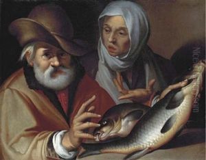 An Old Couple Selling Fish (collab. W/studio Of Passarotti) by Bartolomeo Passarotti