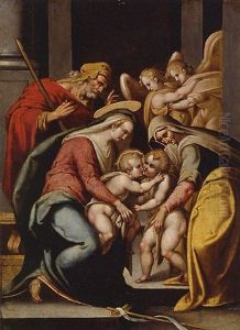 The Holy Family With Saint Elizabeth And The Infant Saint John The Baptist, With Two Angels by Bartolomeo Passarotti