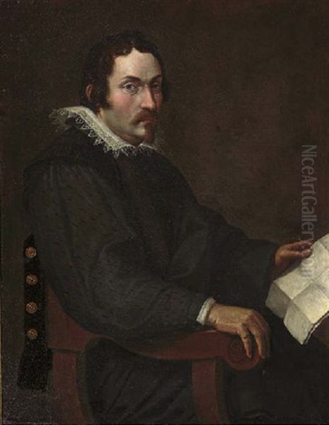 Portrait Of A Gentleman Seated, In A Black Costume With A Lace Collar And Cuffs, A Document In His Left Hand - view 1