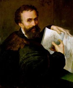 Bildnis Von Michelangelo Buonarotti Auf Eine Seiner Zeichnungen Weisend by Bartolomeo Passarotti