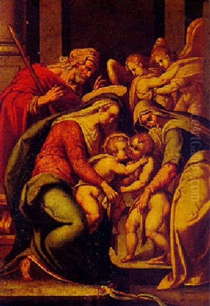 The Holy Family With Saints Elizabeth, The Infant John The Baptist And Two Angels by Bartolomeo Passarotti